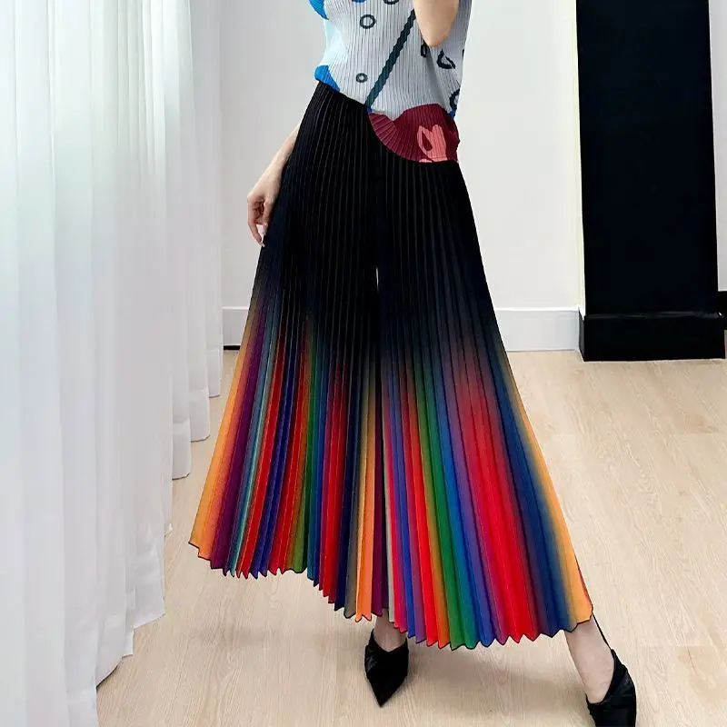 Gradient Pants High Waist Pleated New Premium Pants For Women Pleated Drape Versatile Loose Wide-leg Gradient Colors Trousers