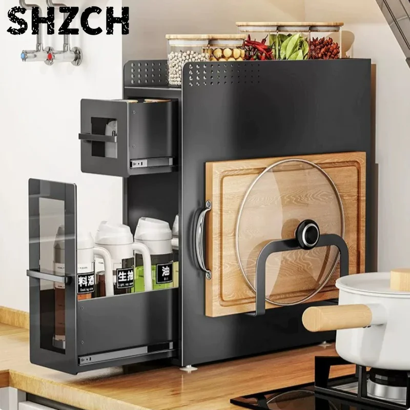 Side Pull Out Kitchen Spice Rack, Large Capacity Cabinet Organizer for Jars & Bottles, Space-Saving Storage Shelf for Home