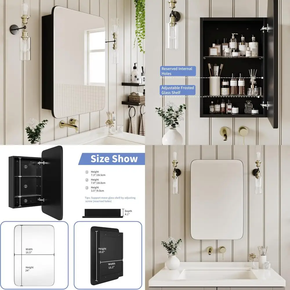 

Classic Bathroom Wooden Cabinet with Curved Mirror and Recessed Medicine Storage