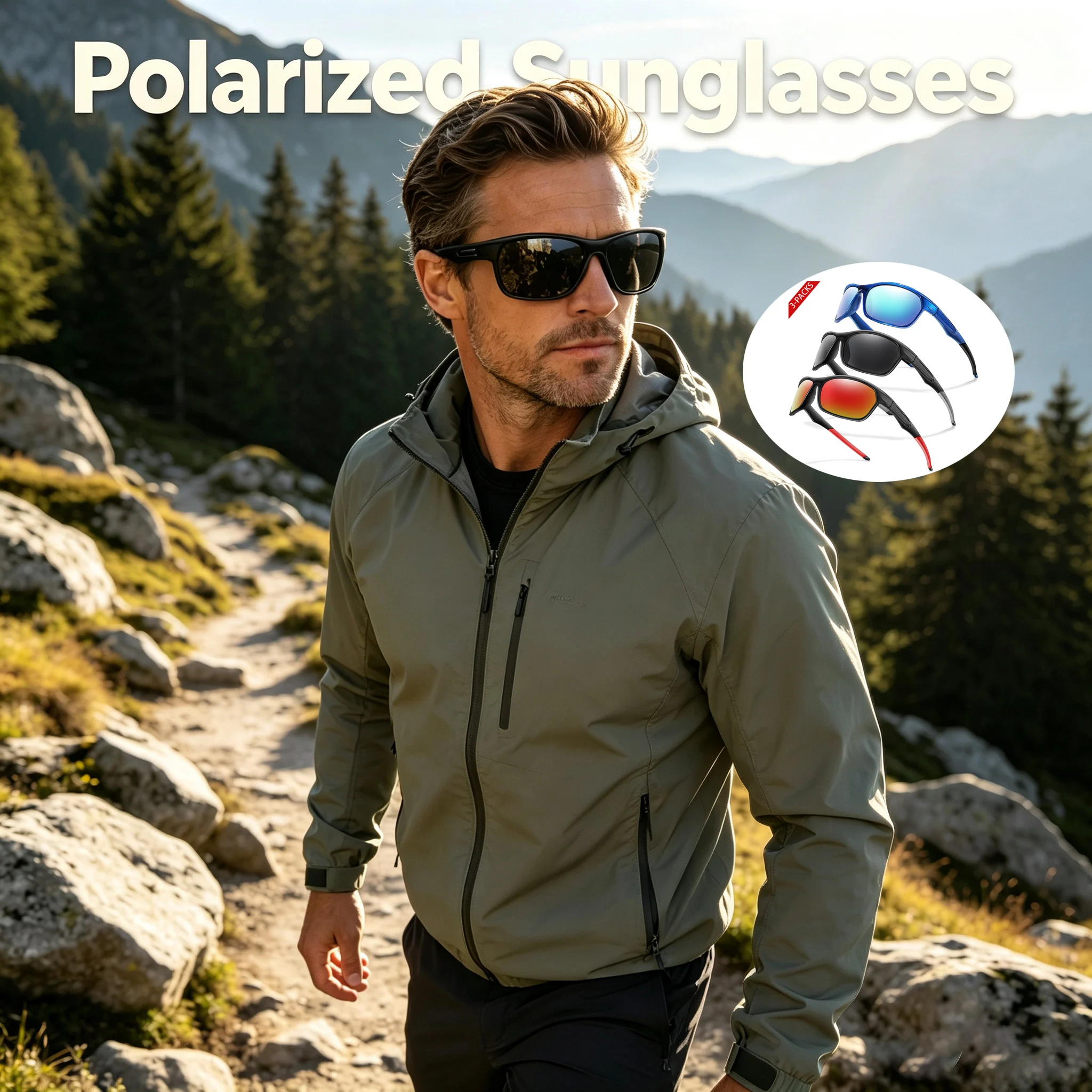 3 Packs Polarized Sunglasses for Men and Women Fashion Oval Full Frame Glasses Hiking Fishing Running Cycling Polarized Eyewear
