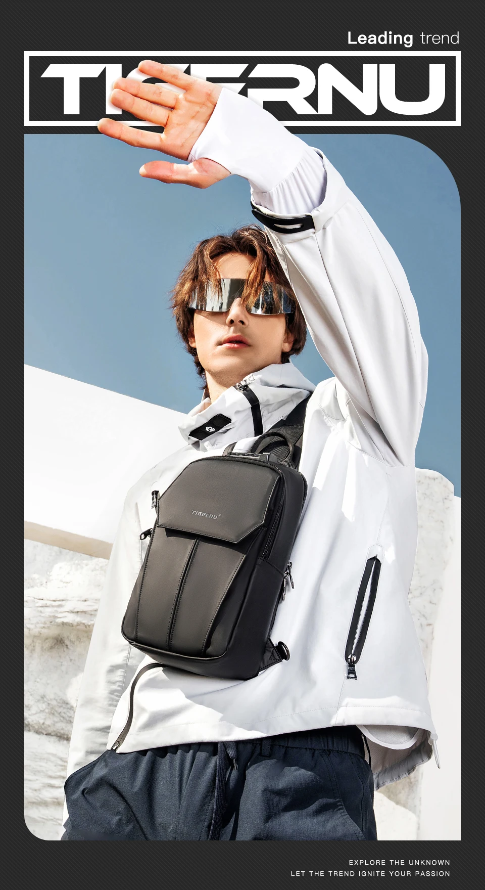 Tigernu Brusttasche für Herren, 9,7 Zoll, IPad-Tasche, koreanischer Stil, Umhängetasche, wasserdichte Umhängetasche, Anti-Diebstahl-Tasche für Herren, TSA – Detail 2
