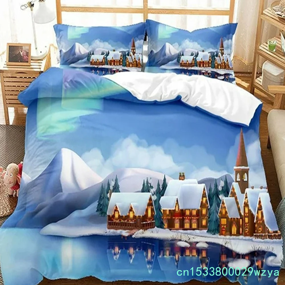 Christmas Duvet Cover Girls Boys Kids Bedding Country Farmhouse Holiday Xmas Tree Cartoon Cute Snowman Comforter Bedroom Decor