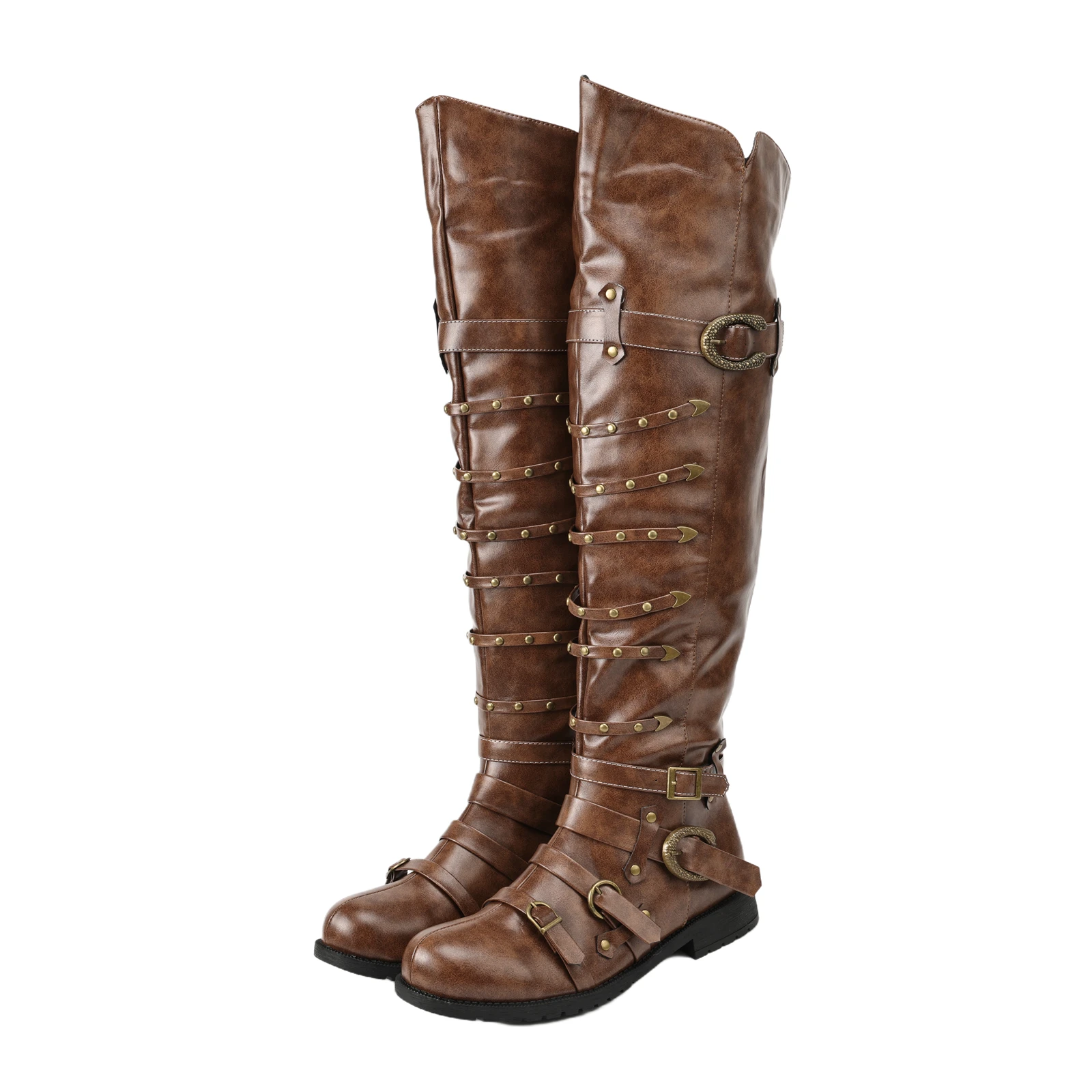 القرون الوسطى الرجعية الرجال فارس الأحذية كرنفال القوطية البريطانية الجندي الأمير تأثيري حذاء من الجلد حفلة موضة ضمادة أحذية Hallowee