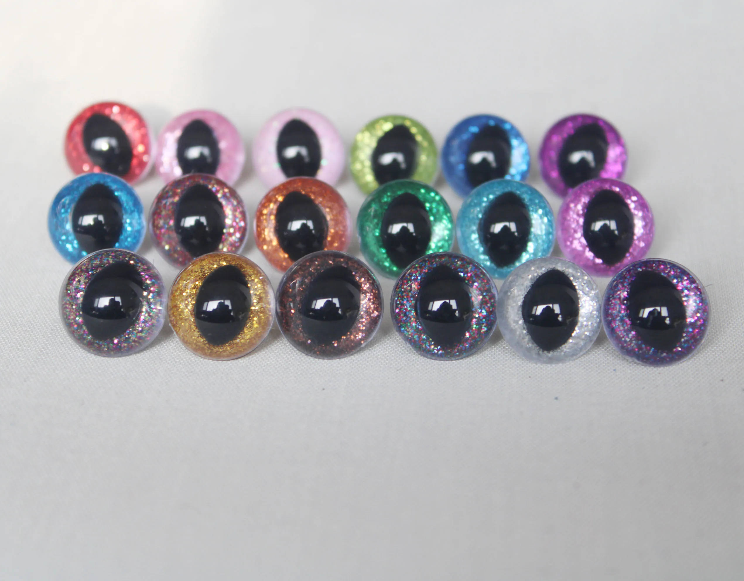 Plastic Glitter Clear Cat Eyes, Brinquedo de segurança com lavadora manual, opção de cor, N18, 9mm a 30mm, 20 peças por lote