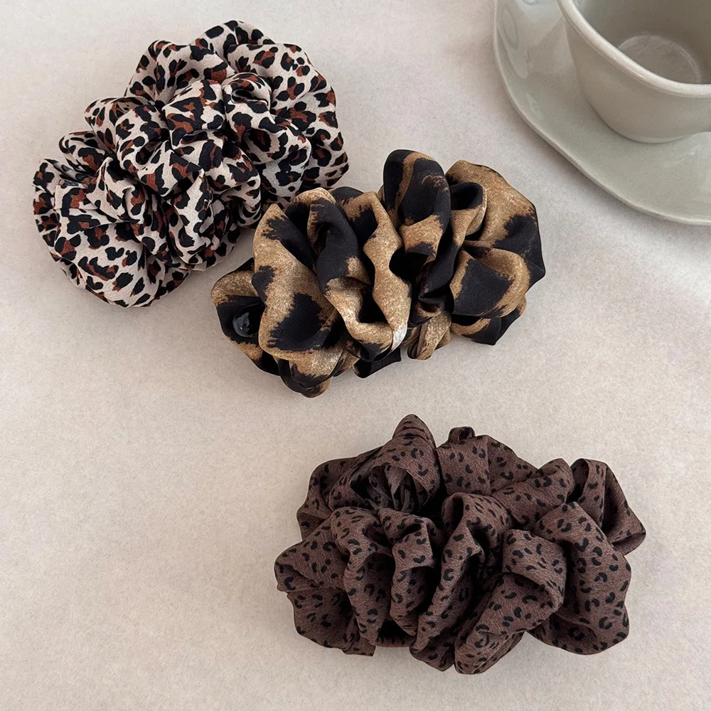 

Retro Leopard Flower Banana Clip Elegant High Ponytail Holder For Women Magic Hair Clip Handmade Hair Grip Korean Style Headwear