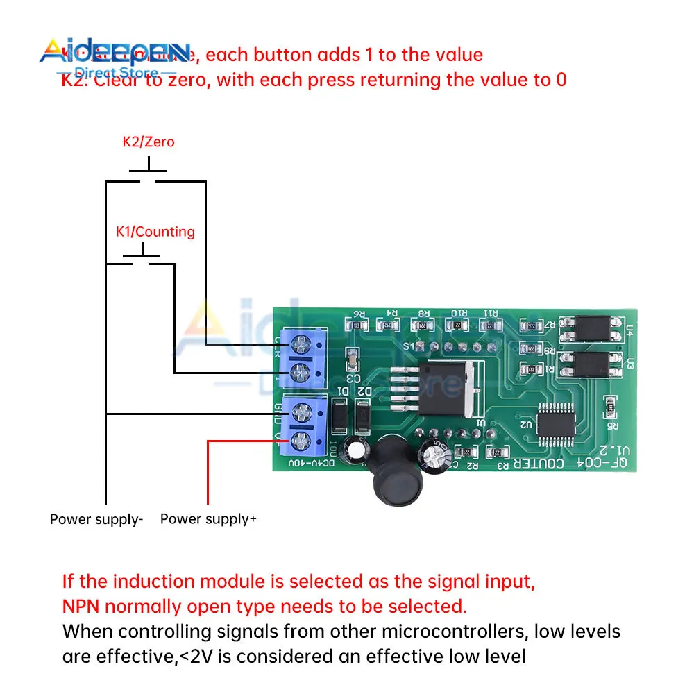 DC 4-40V Counter Module High Quality 0.56 inch 4 Digit Digital Display with Memory Function 0-9999 Counter Module