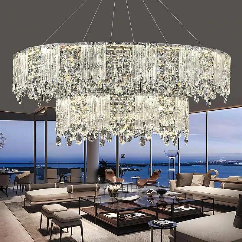 

Luxury Round Chrome K9 Crystal Pendant Lights Modern Living Dining Room Led Chandelier Bedroom Crystal Ring Light Hanging Lamp
