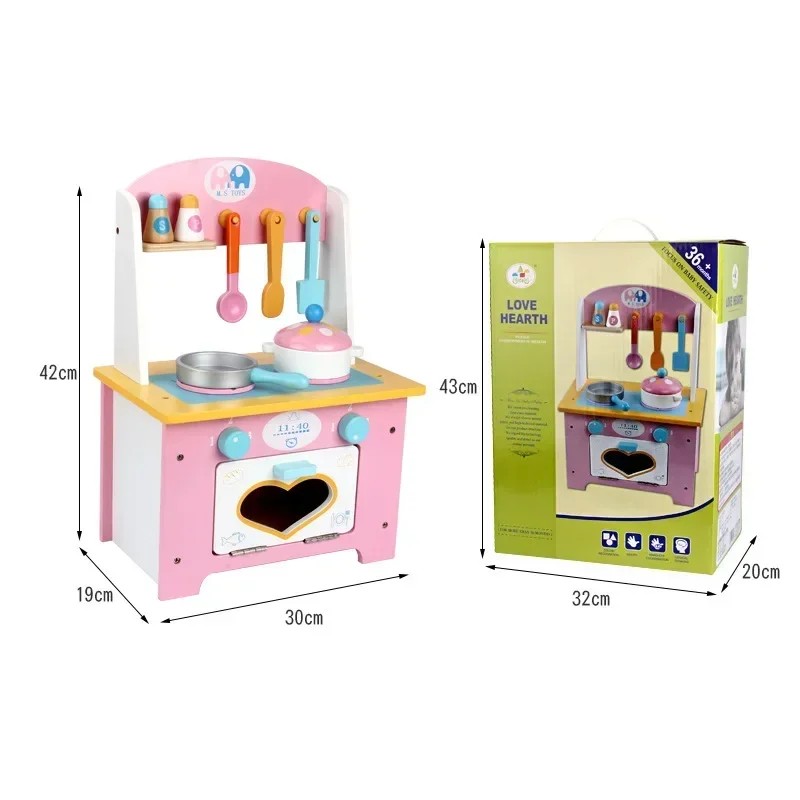 

42cm High Quality Wooden Kitchen tool table Toy Set pot pan slice spoon Play house Puzzle Interactive Toys baby birthday gift