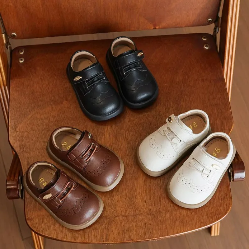 

Boys Leather Shoes Spring Autumn Kids Oxfords For Boy Brogue Style School Party Children Dress Shoe Brown Black Beige 16-26