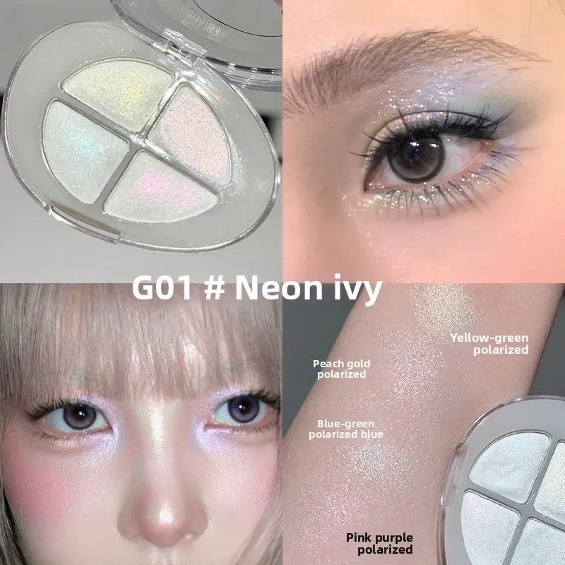 クリスタルピーチダイヤモンド4色アイシャドウパレットメタリックグリッターカメレオンスパークルハイライターパウダー（目、鼻、眉の骨用）