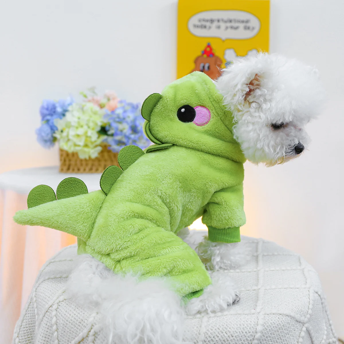 1PC Pet Clothing Autumn and Winter Thick Velvet Green Bean Dragon Transforms into Four Legged Suitable for Small and Medium Dogs