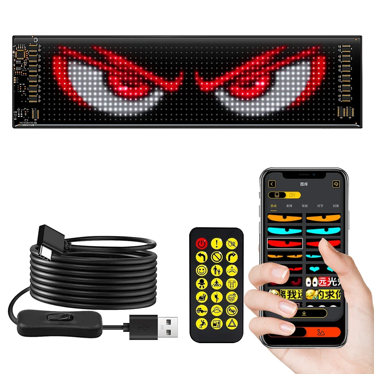Flexible USB 5V LED Car Sign with Bluetooth App Control Scrolling Bright Advertising LED Matrix Pixel Panel RGB Pattern