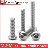 M2 M3 M4 M5 M6 M8 M10 M12 304 Stainless Steel Round Pan Head Hex Hexagon Socket Screw Mushroom Button Head Allen Bolts DIN7380
