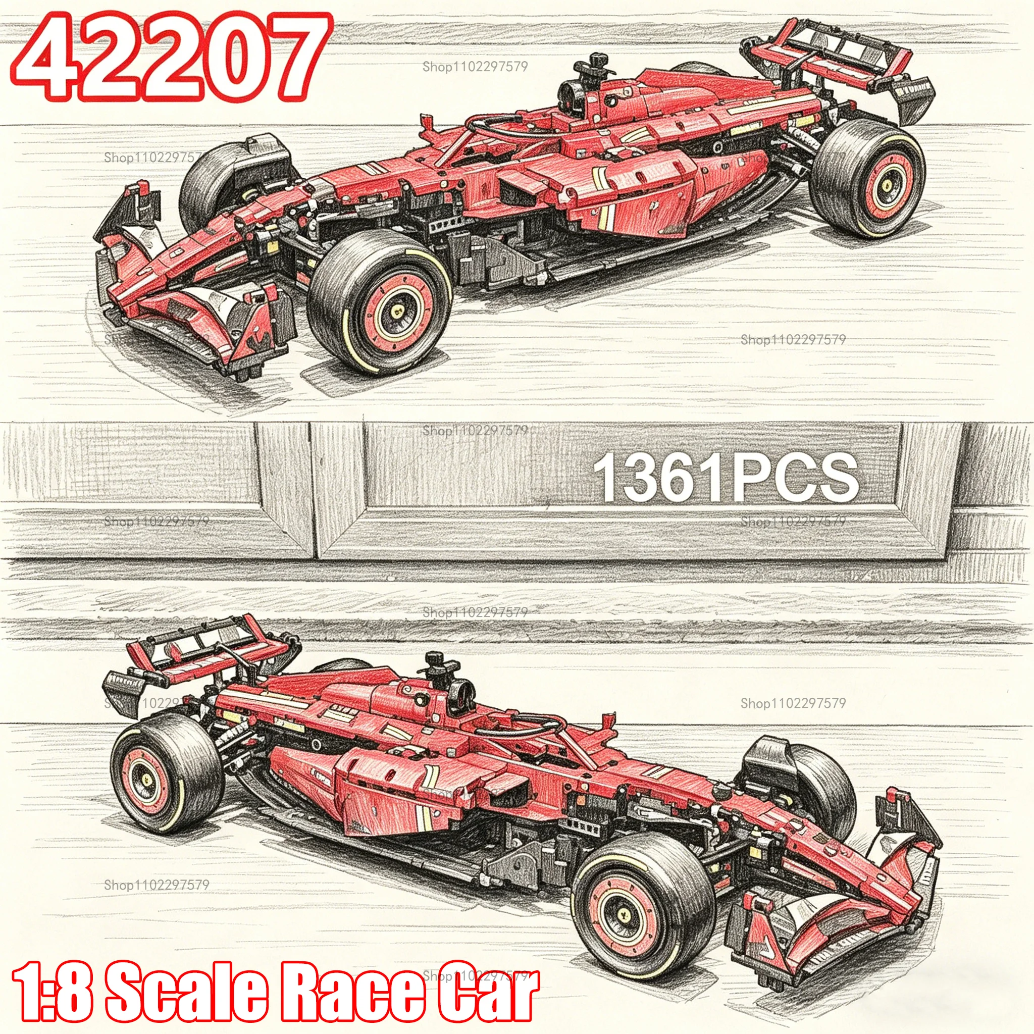 Voitures de course techniques à l'échelle 1:8, 1361/1639 pièces, 42206 42207, Blocs de construction mécaniques, Kits de voitures de sport, Jouets en briques