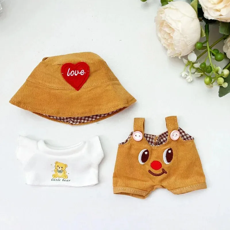 

17cm Labubu Doll Clothing Fashion Hoodie Doll Accessories Dopamine Style Checkered Overalls T-shirt Set Ropa Labubu