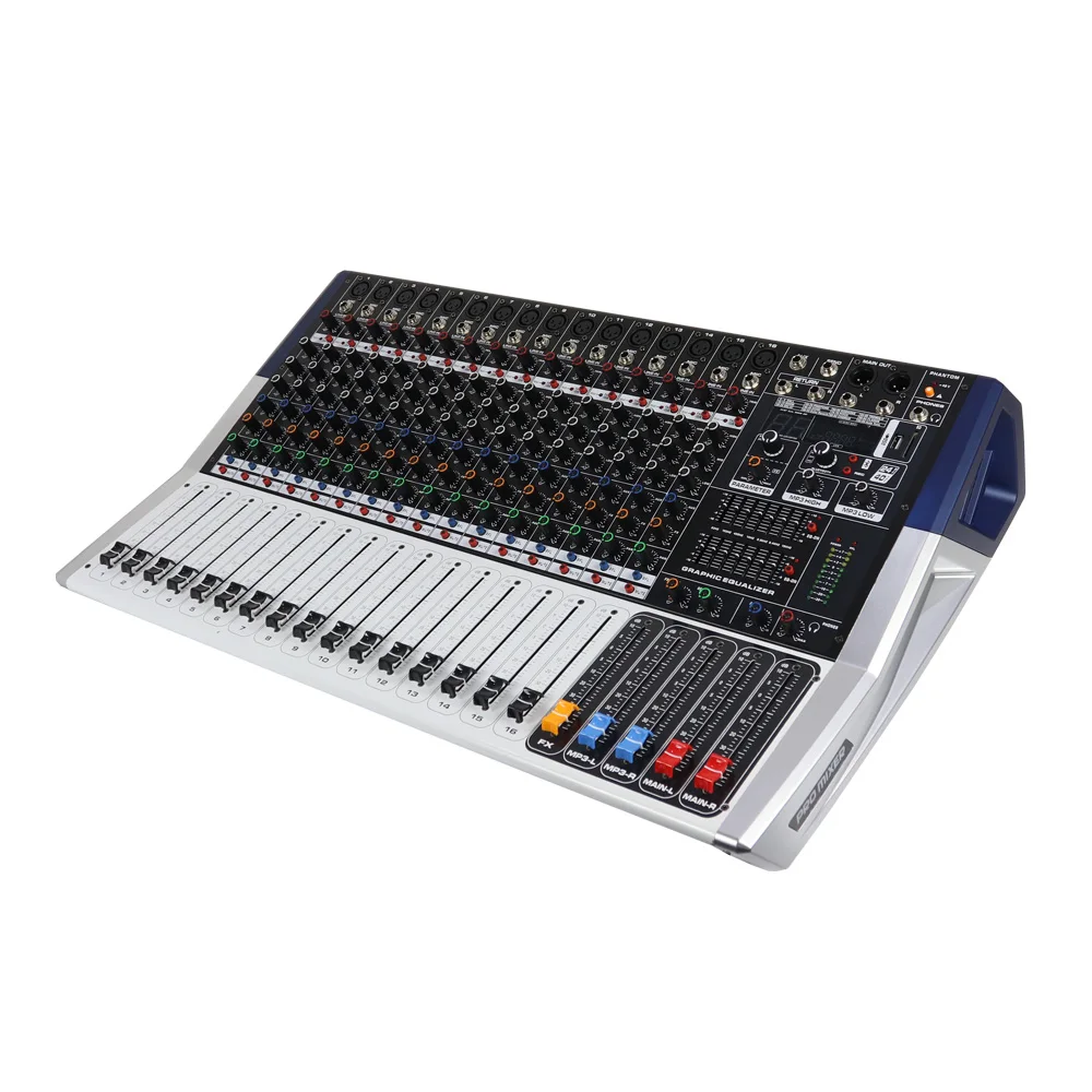 Professional 350W 16 Channel Metal Audio Mixer Power Amplifier with 99 DSP Effects USB Interface for Stage and Music Player