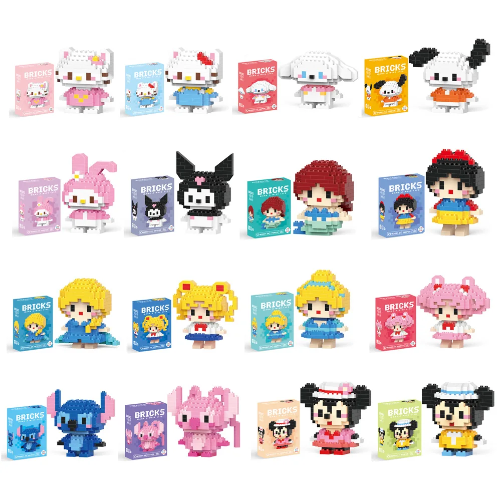 Hello Kitty Action Figure Building Blocks para Crianças, Lego Melody, Kuromi, Periféricos Anime, 3D Puzzle, Kawaii Kids Gifts