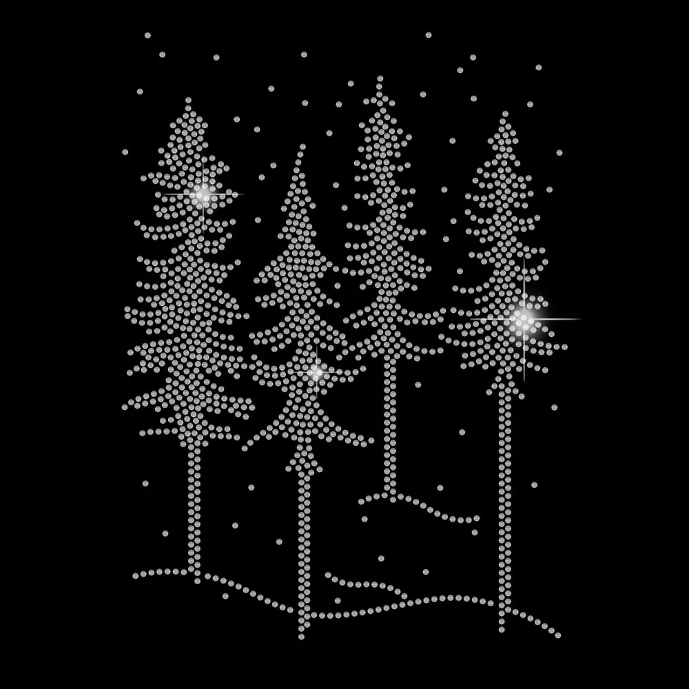 Pine Woods Iron on Rhinestone Snowflakes T-Shirt Crystal Heat Transfer Hot fix Rhinestone Bling DIY Decals for Clothing T-Shirts