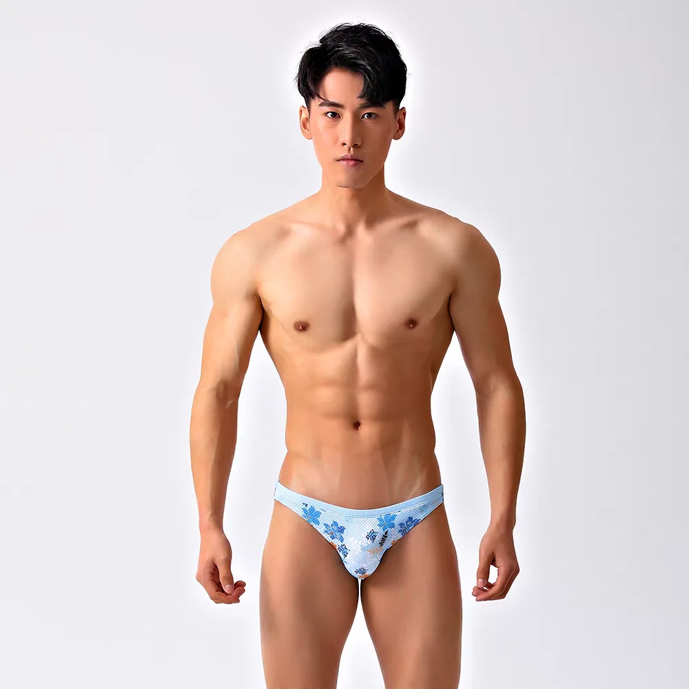 

Light blue Men's swim briefs triangular sexy low waist swimsuit with narrow edges beautiful beach swim shorts hot spring wear