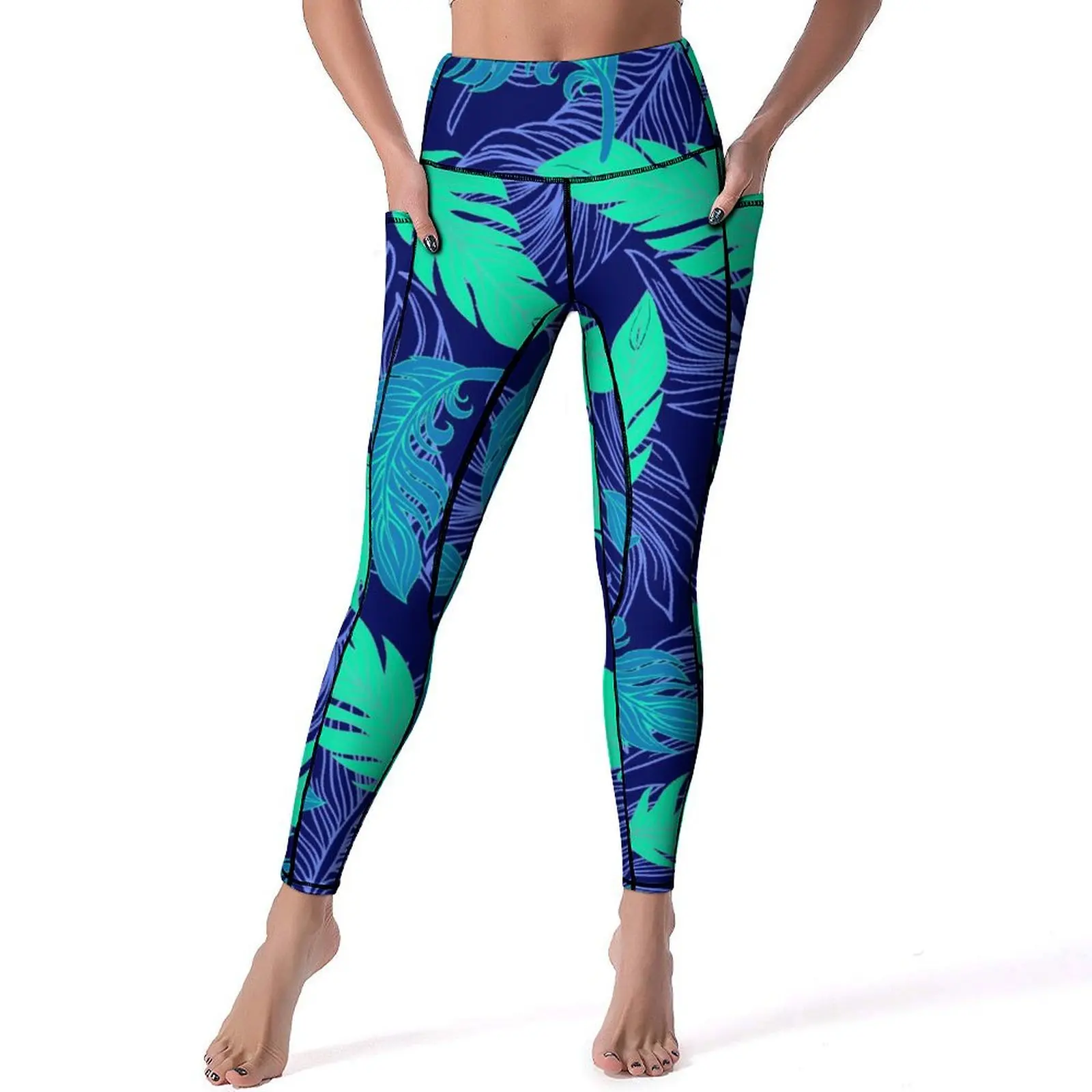 

Leaf Print Yoga Pants Abstract Art Workout Leggings Push Up Stretch Sport Pants Elegant Design Yoga Legging Birthday Present