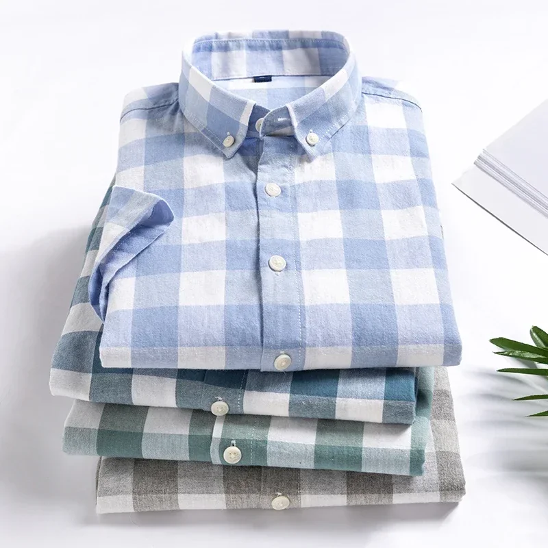 100% Cotton Mens Oxford Shirts New Hot Sale Long Sleeve Casual Stripe Soft Buttoned Plaid Formal Male Clothes