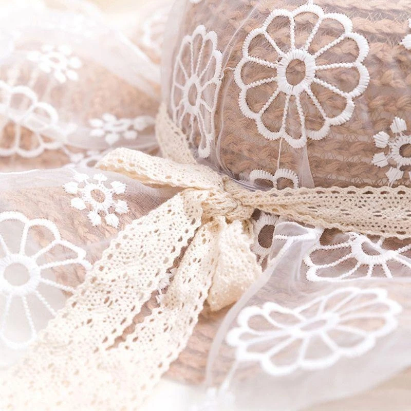 

J15U Children Straw Hat 2020 Girls Summer Breathable Lace bow Visor Baby Princess Travel Sunscreen Beach Hat