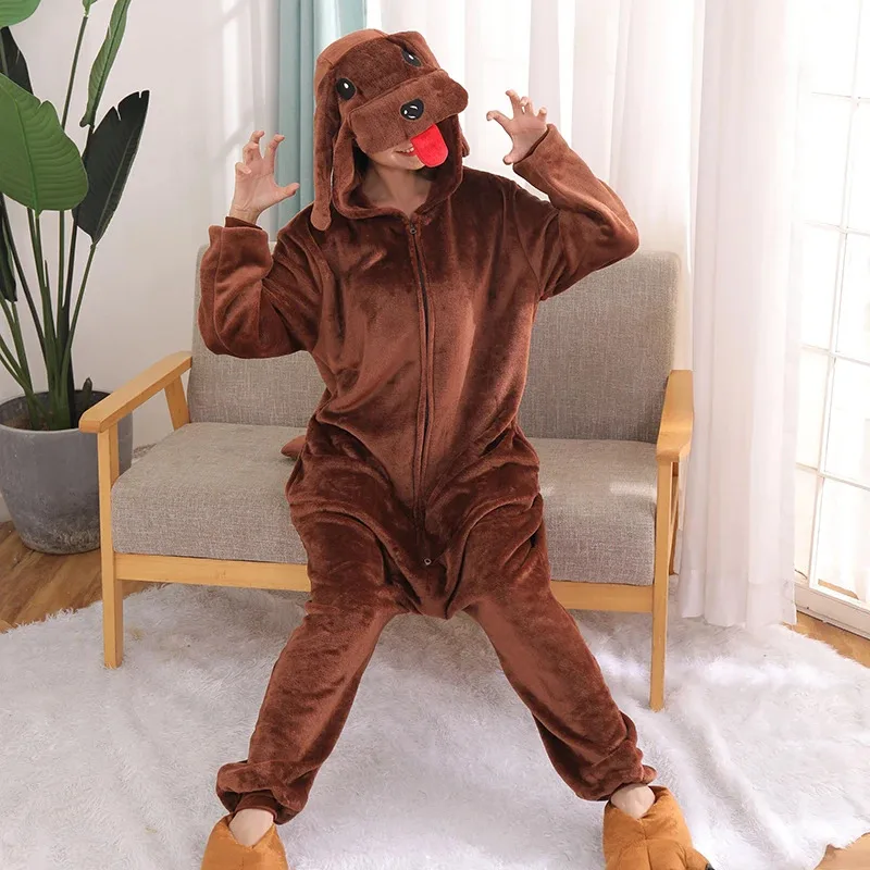 Pijamas suaves de perro de peluche Kigurumi para mujer, monos de franela de Anime para adultos, Pijamas de una pieza para Halloween, disfraz de Cosplay para hombre, Navidad