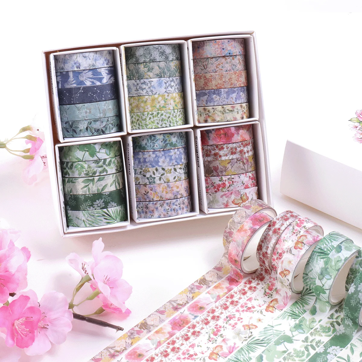 30 Rolls Plant Floral Washi Tape Set Flower Print Decorative Masking Tape DIY Scrapbook Journal Diary Craft Stationery Supplies - view 3