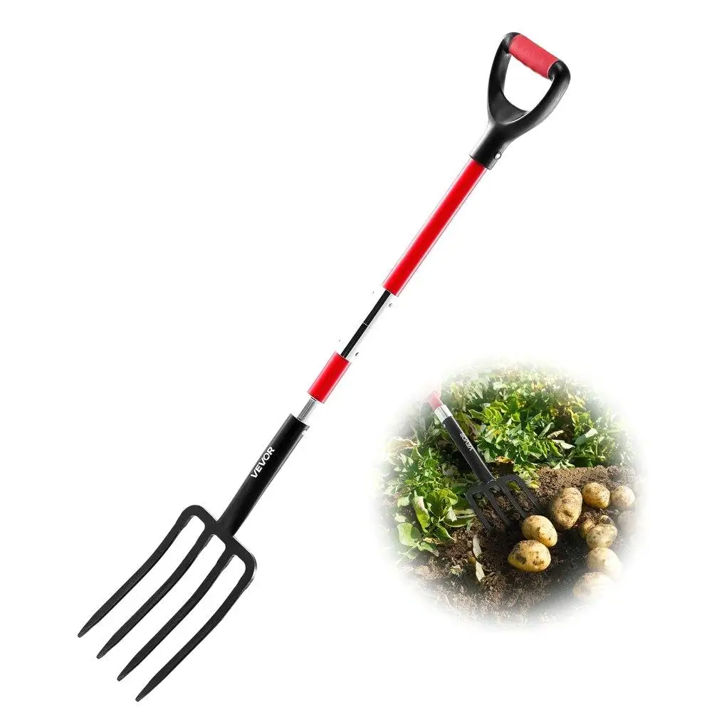 

Heavy Duty 4 Tines Garden Fork Fiberglass Handle 45 inch Spading Pitchfork for Digging and Tilling Gardening Tool