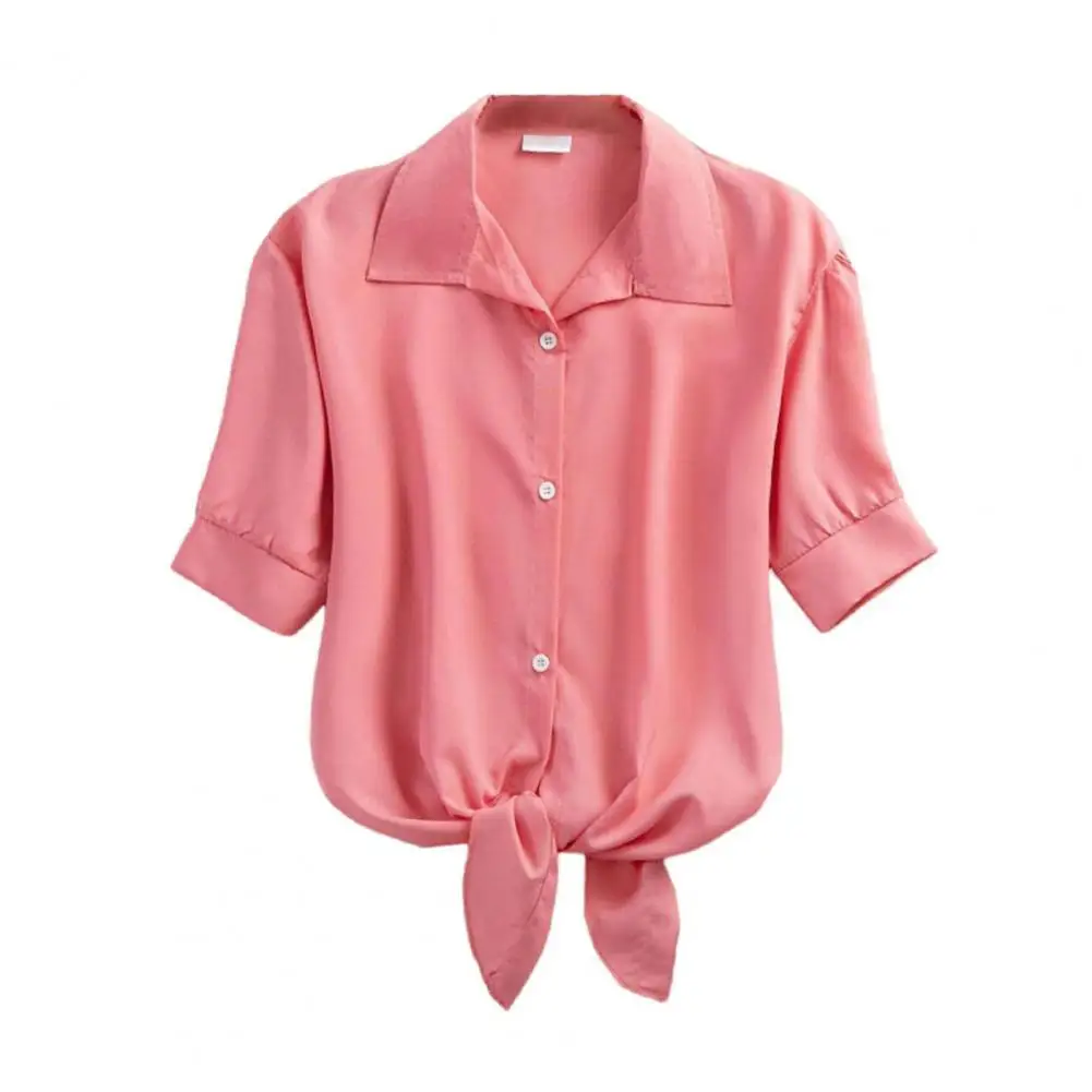 Skin-friendly Blouse for Women Stylish Women's Short Sleeve Blouses for Office Travel Breathable Solid Color Shirts for Daily