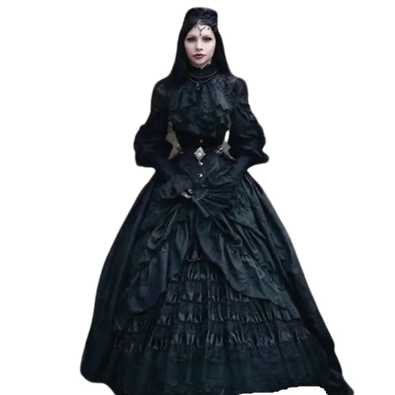 Victorian Gothic victorian prom dresses For Women Long Sleeves High Neck Black Vintage Steakpunk Masquerade corset evening gown