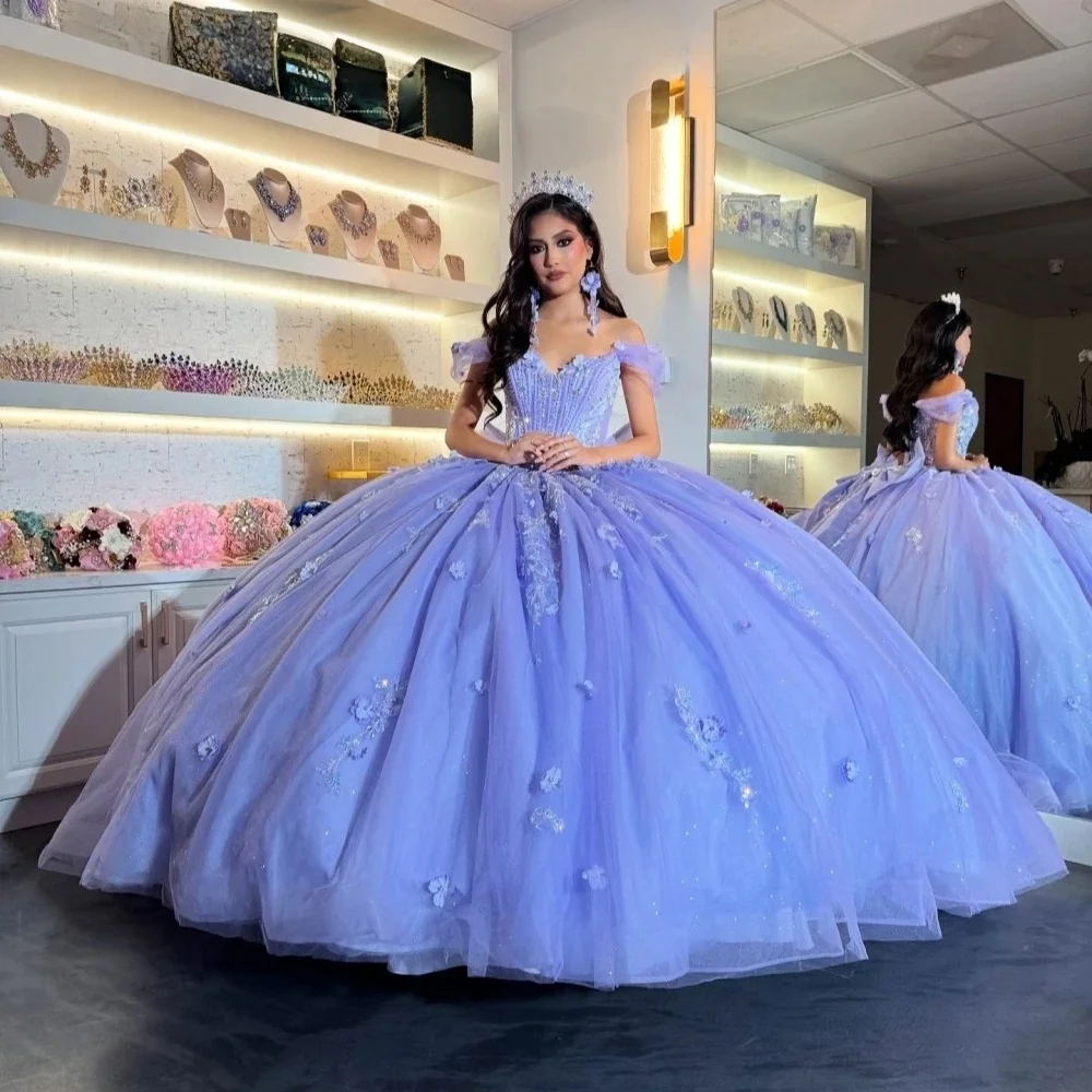 

Lilac Charro Quinceanera Dresses Ball Gown Off The Shoulder Appliques Beaded Mexican Sweet 16 Dresses 15 Anos Customized