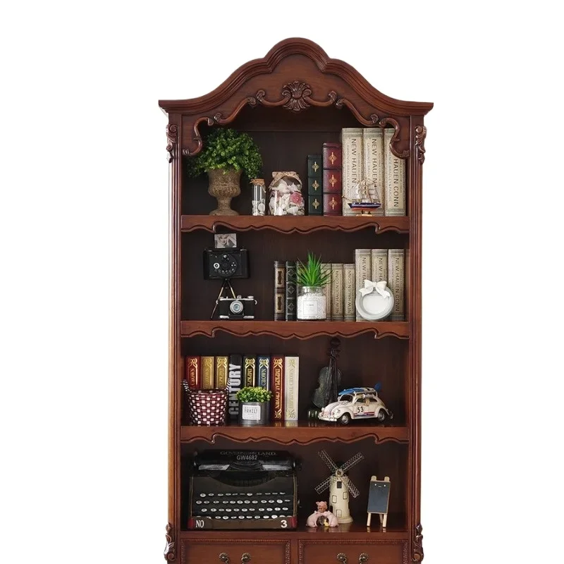 

American rural solid wood antique bookcase bookcase wardrobe Shanghai furniture French retro old living room display cabinet