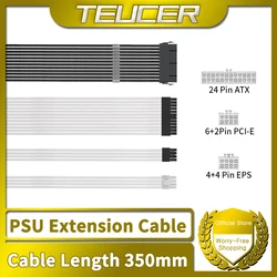 TEUCER 35cm PSU Extension Cable ATX 24Pin PCI-E 6+2Pin CPU 4+4Pin DIY PC Case Solid Color Braided Cable 1PCS