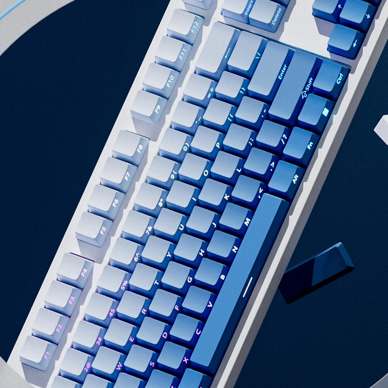 그라디언트 블루 사이드 프린트 키캡 OEM 프로파일 더블 샷 PBT 키캡 135키 체리 게이터론 MX 스위치용 게이머 키보드