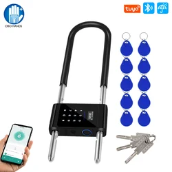 Bluetooth Tuya Smart Fingerprint Door Locks Waterproof Electronic U-shape Biometric RFID Digital Password APP Padlock Bike Lock