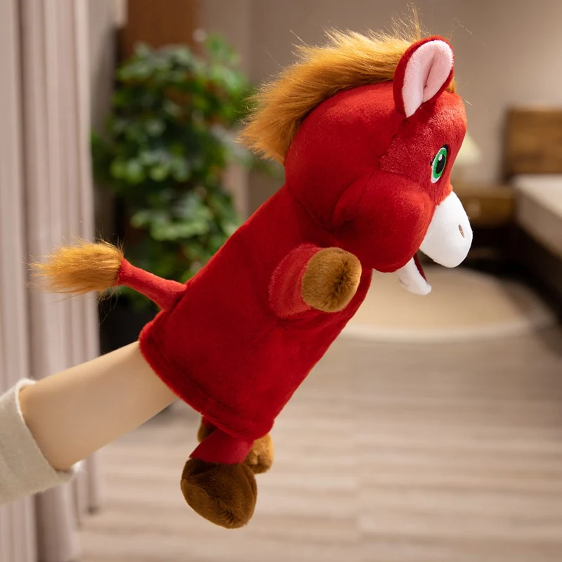 30cm cavalo mão fantoche brinquedos de pelúcia dos desenhos animados animal fantoche de mão pai-filho jogo boneca falando história brinquedo