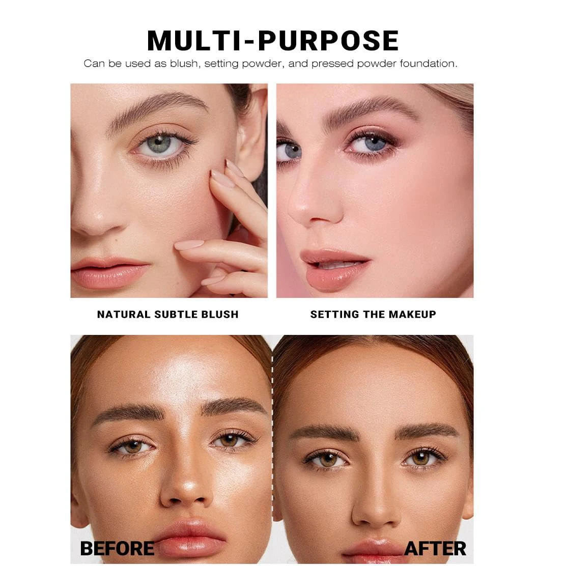 Fixierpuder-Palette, mehrfarbig, gepresstes Finishing-Puder, durchscheinend, natürliche Deckkraft, Make-up-Konverage für Gesicht und Wangen