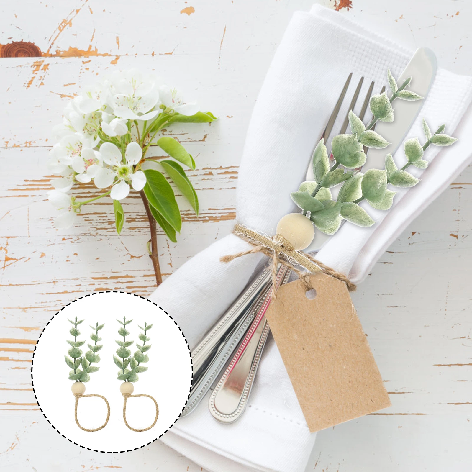 

2Pcs Napkin Rings Greenery Set Bride Elegant Holders Wedding Decor Simulation Plant Buckles Kitchen Bar Supplies
