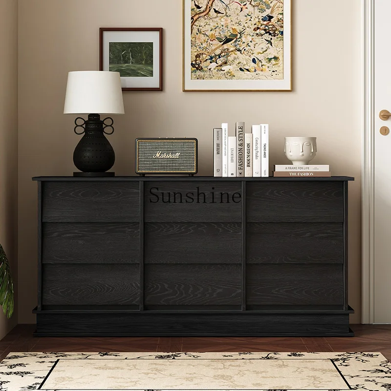 

Medieval style dining side solid wood black wabi sabi simple nine-bucket drawer living room entry bedside cabinet