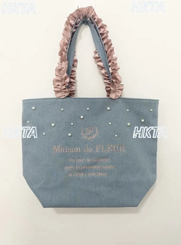 Japanese 2026 New Cute Lace Pleated Pearl Inlaid Portable Tote Bag Sweet Large Capacity Letters Casual White Bag Backpacks Women