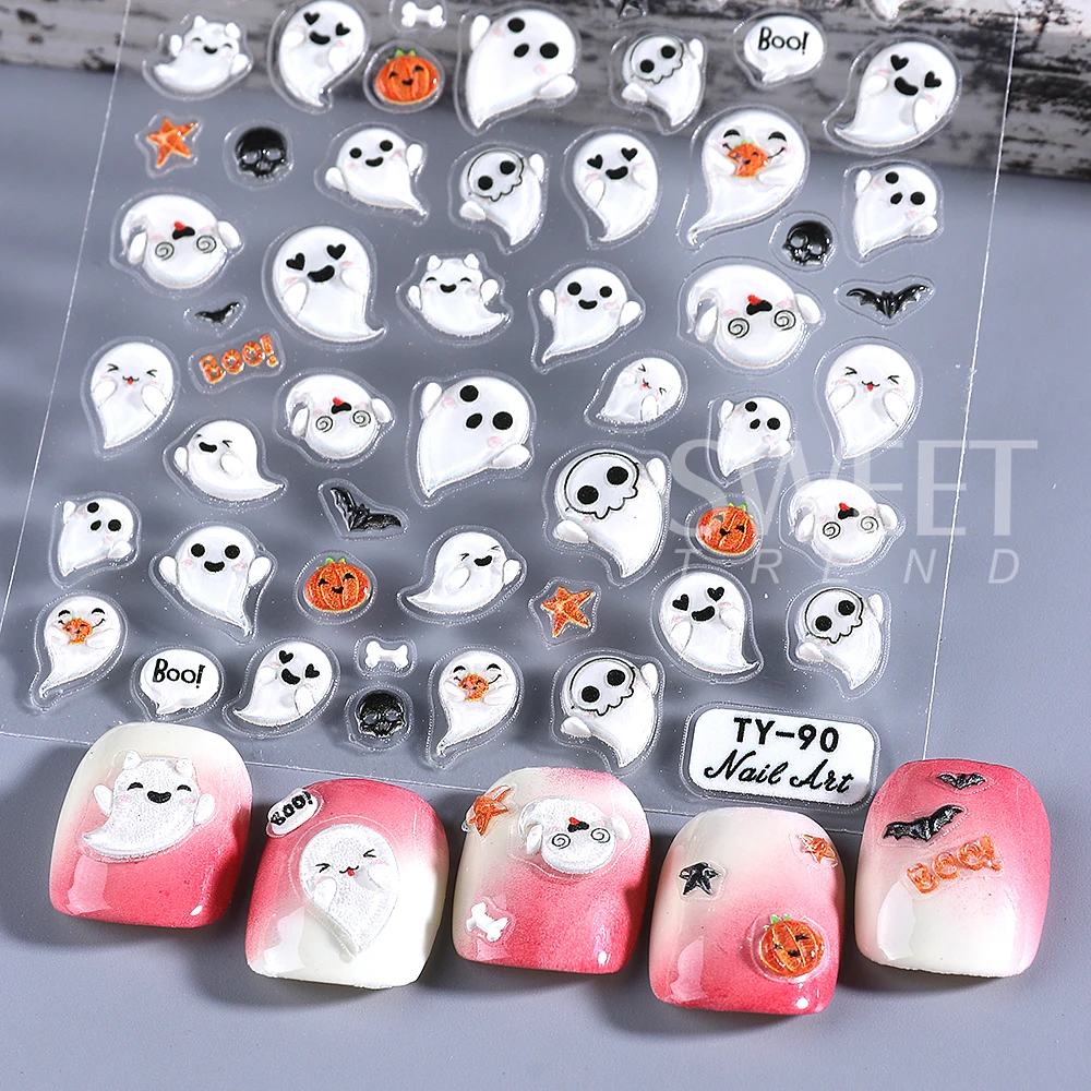 2 個 5D ハロウィンゴーストネイルステッカーカボチャネイル Silder 雪片ネイルデカールクリスマスネイル用品マニキュア装飾
