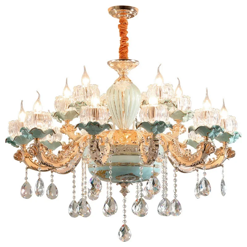 Classic luxury ceramic chandelier simple flower style crystal chandelier living room dining room bedroom