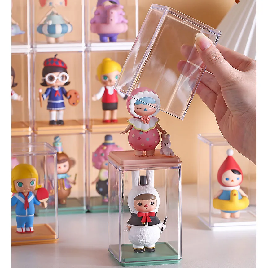 Transparent Ps Model Doll Multi-Layer Waterproof Dustproof Display Stand Acrylic Storage Box White Bottom Thickened Box 6 Pcs