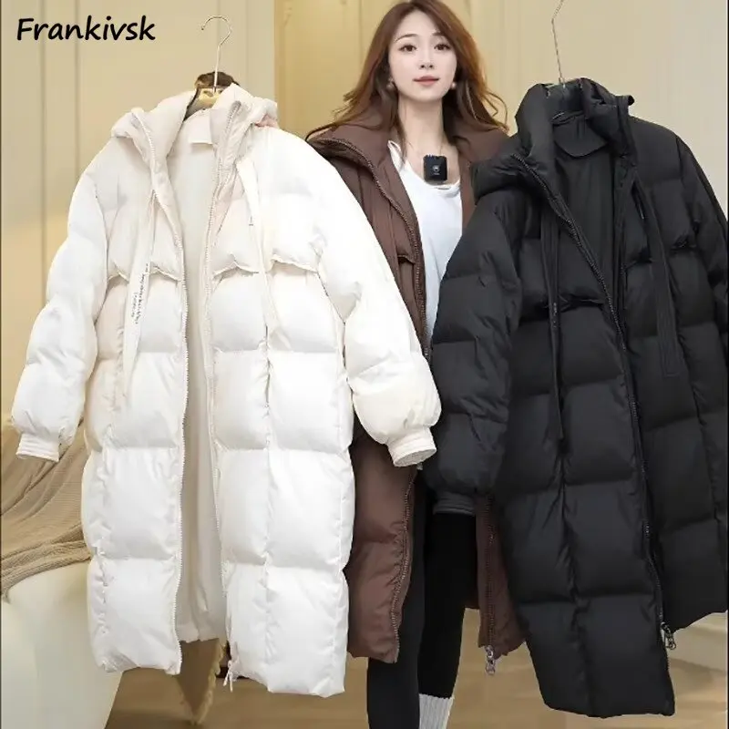 Hooded Parkas Women Baggy Simple Warm Long Thicker Outwear Office Lady Casual French Style Comfortable Versatile Females Daily