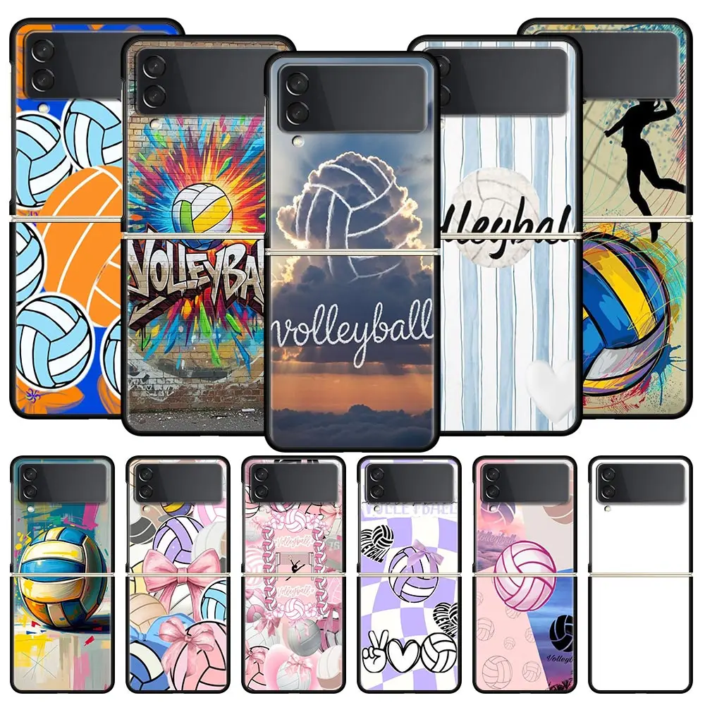 Hard PC Phone Case For Samsung Galaxy Z Flip 7 6 5 4 Black For Galaxy Z Flip 3 Foldable Shockproof Capas Volleyball Painted Bags