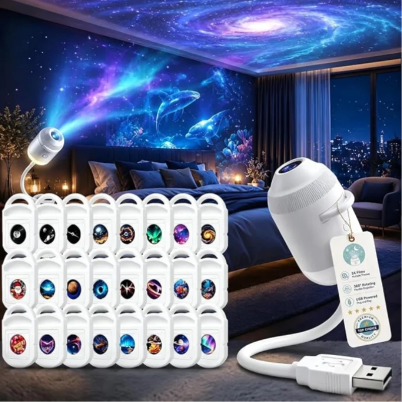 Galaxy Starry Night Light Projector 2 In 1 Portable 360 Adjustable Brightness Led Night Light Bedroom Ceiling Car Decorat Gifts
