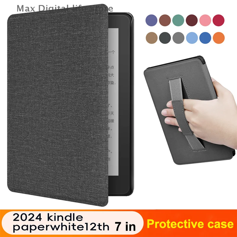 

Чехол с ручкой для Kindle Paperwhite 12-го поколения, 2024, 7-дюймовый защитный чехол для электронной книги, ремешок на руку, чехол для автоматического сна