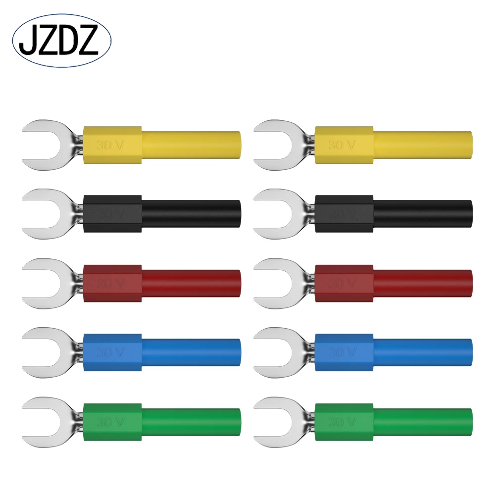 JZDZ 10PCS 6MM Insulated Fork Spade U-Type Wire Connector Electrical Crimp Terminal Copper Banana Socket 4mm J.20016