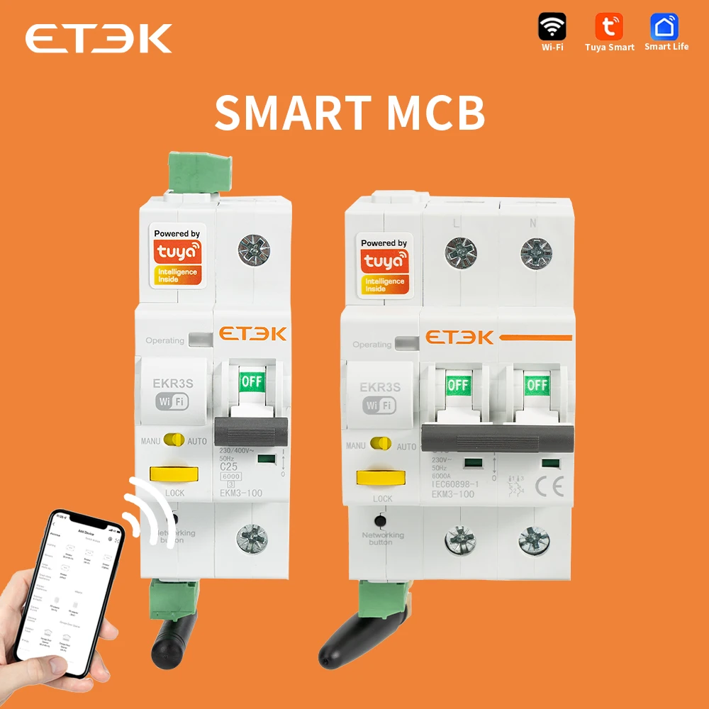 ETEC TUYA MCB With metering Smart Miniature Circuit Breaker AC Type Smart Life Remote control Timed 2P 3P EKR3S